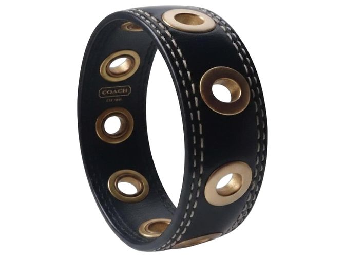 Coach Pulsera de cuero negro con ojales