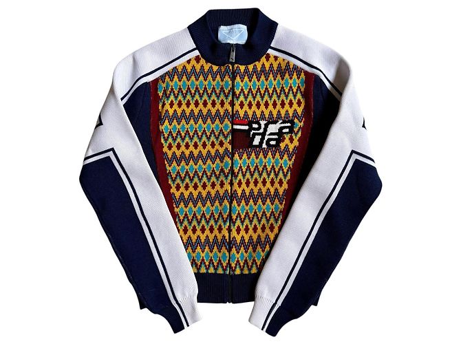 Jacquard Prada Wollstrickjacke Limited Edition 2021 Weiß Blau Mehrfarben