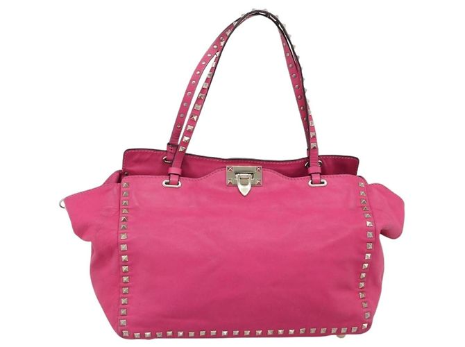 Valentino Garavani Rockstud Tote aus strukturiertem Leder Medium Pink