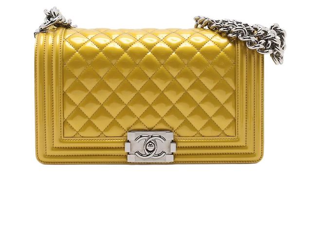 Chanel Boy Flap in pelle vernice Old medium (25) D'oro