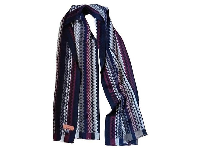Missoni Zickzack-Muster Wollschal Weiß Grau Bordeaux Dunkelblau