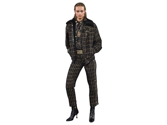 Chanel Completo Giacca Bomber e Pantaloni Tweed Lesage Nero D'oro