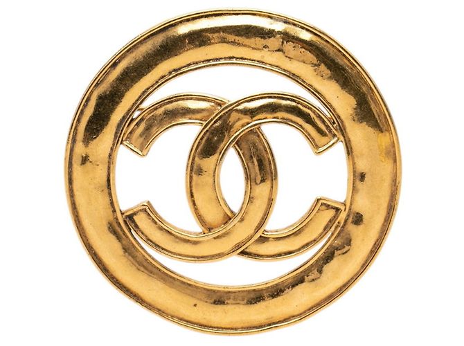 Timeless Chanel Coco Mark Vintage Rund Brosche Golden