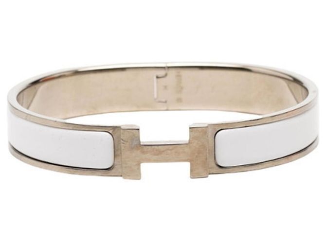 Hermès Pulseira de esmalte Hermes Click HH T5 XL Prata Branco
