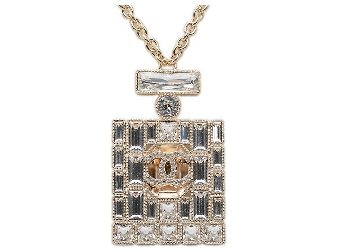 Colar de pingente de corrente com frasco de perfume Chanel Coco Mark Dourado