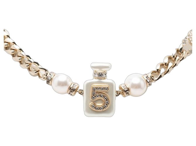 Chanel Coco Mark No. 5 Parfümflakon Kettenanhänger Halskette Silber Weiß