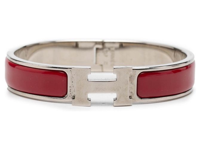 Hermès Hermes Click H PM Emailarmband Silber Rot