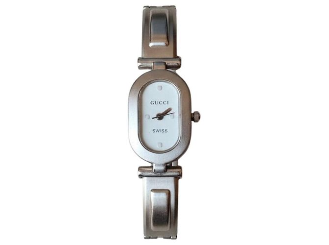Reloj Gucci ovalado de acero inoxidable Plata Blanco