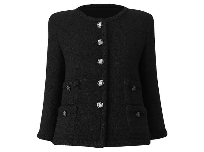 Chanel Klassische Schwarze Tweed-Jacke 36 FR