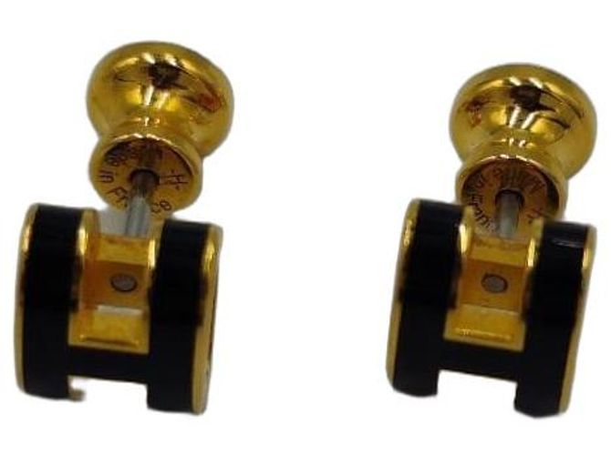 Hermès Boucles d'oreilles Pop H Or Jaune et Émail Noir Doré 