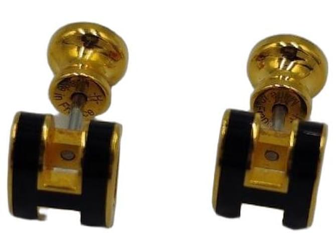 Hermès Brincos Pop H Ouro Amarelo e Esmalte Preto Dourado 