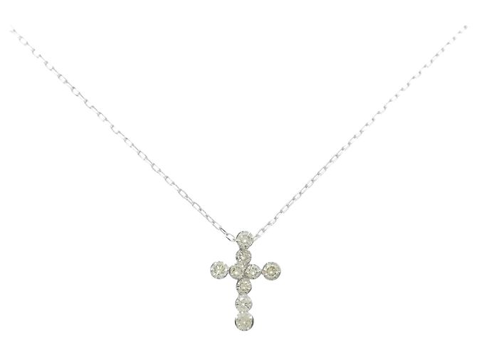 Autre Marque Au750 Cross Diamond Halskette Silber