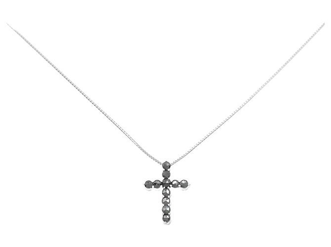 Autre Marque Collana Cross Diamond in Au750 Argento