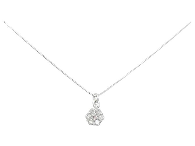 Autre Marque Collana Fiore in Diamanti Au750 Argento