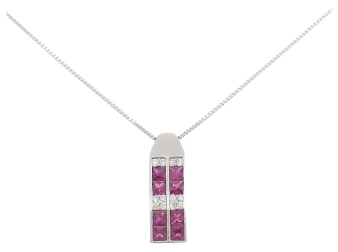 Autre Marque Collar de rubí y diamantes Pt900 Pt850 Roja