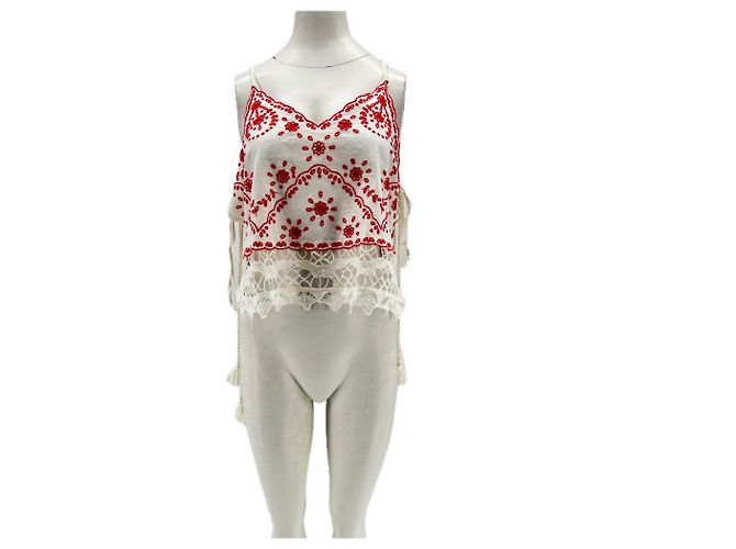 Top de algodón blanco y rojo Free People M