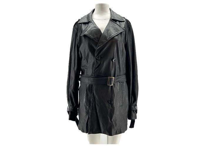 Autre Marque Kurzer Leder Trenchcoat Schwarz