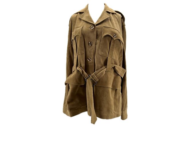 Autre Marque Beigefarbene Wildlederjacke mit Gürtel
