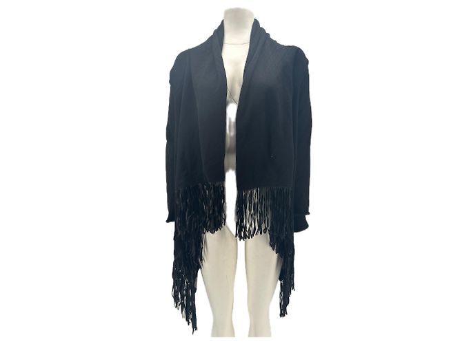 Autre Marque THEN PARIS Fransen Cardigan aus Kaschmir Schwarz