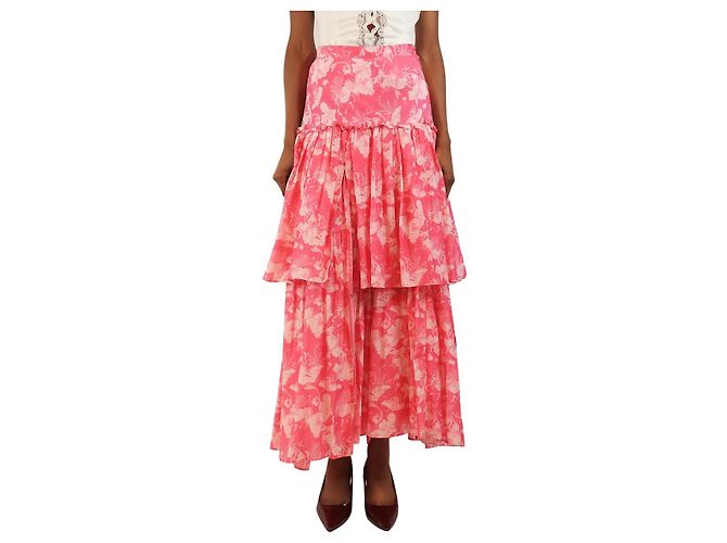 Autre Marque Rosa gestufter Maxirock mit Blumenmuster - Größe XS Pink
