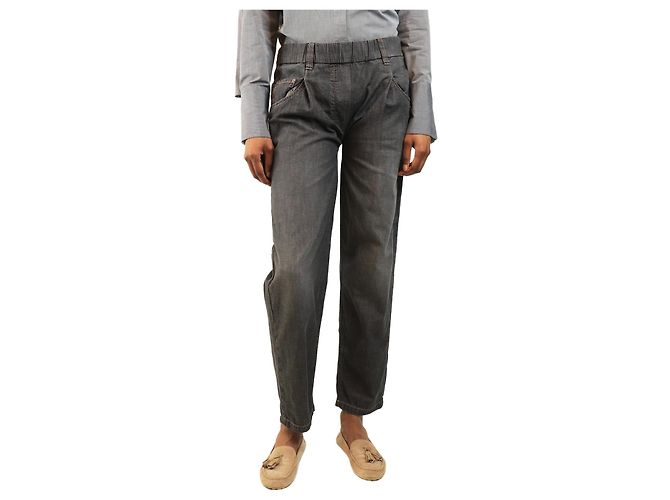 Brunello Cucinelli Dark grey elasticated jeans - size UK 8