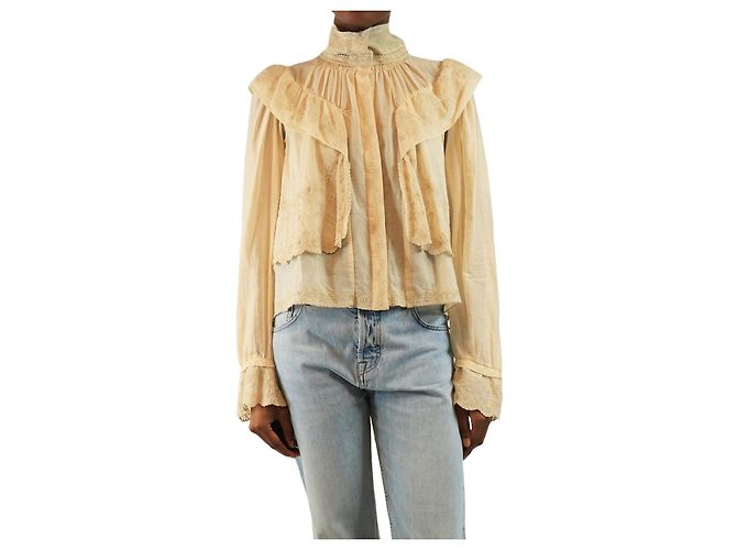 Isabel Marant Etoile Camicetta con volant ricamati neutra - taglia UK 6