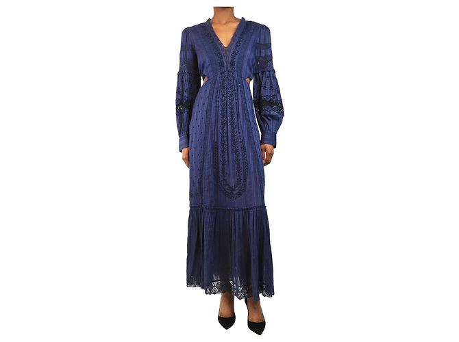 Autre Marque Robe maxi à rayures de dentelle bleu marine - taille S