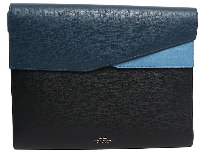 Smythson Blauer Leder-Laptop-Beutel