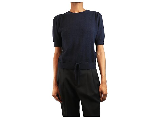 Frame Denim Top de punto azul marino de manga corta - talla S