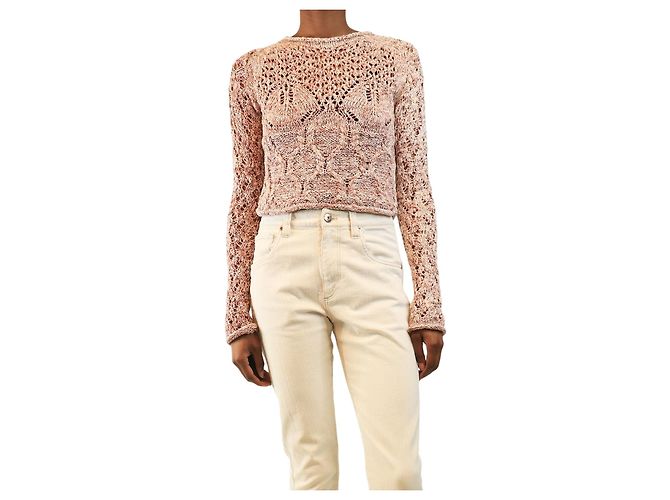 Acne Suéter cropped de malha aberta rosa - tamanho XS