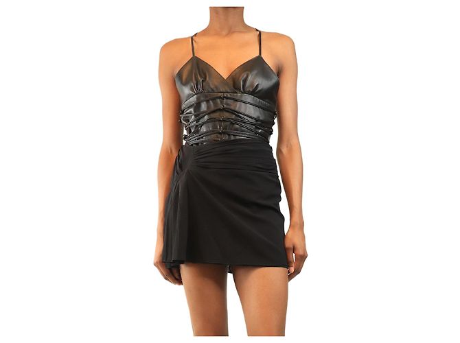 Autre Marque Black Iris Leder-Schnür-Top - Größe UK 8 Schwarz