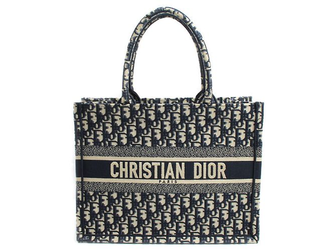 Borsa Book Tote Medium Christian Dior Dior Oblique con ricamo Blu navy