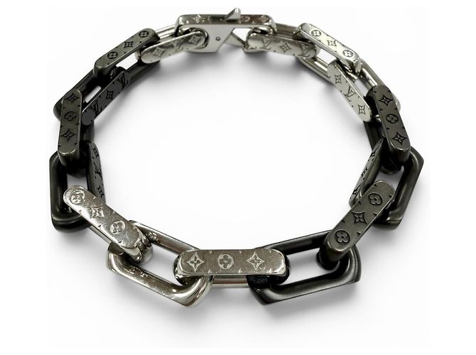 Pulsera de cadena Monogram Louis Vuitton Negro Plata