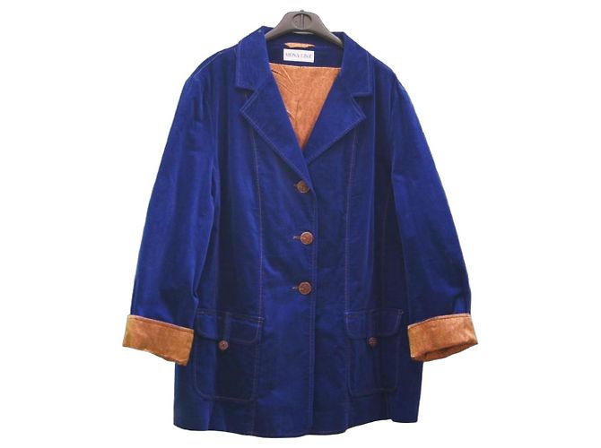Autre Marque Mona Lisa dunkelblaue Samtjacke mit Wildleder-Ellbogenpatches Braun
