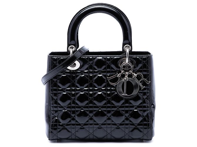 Dior Lady Dior Cannage Schwarz Lackleder Größe Medium