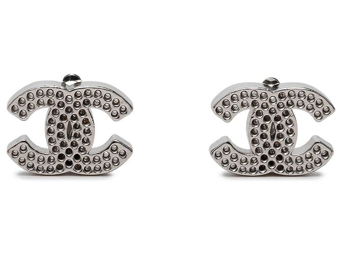 Pendientes Chanel Silver CC Brass Perforated Clip On Plata