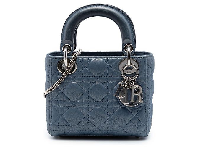 Lady Dior Cannage in agnello iridescente blu mini Blu navy
