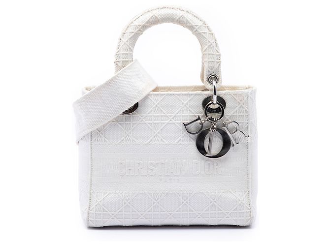 Dior Cannage Lady D Lite en toile blanc, taille Medium