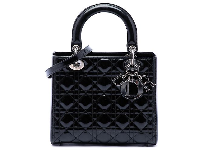 Dior Lady Dior Cannage noir verni taille Medium