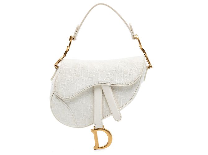Sac Saddle en toile brodée Oblique mini blanc de Dior