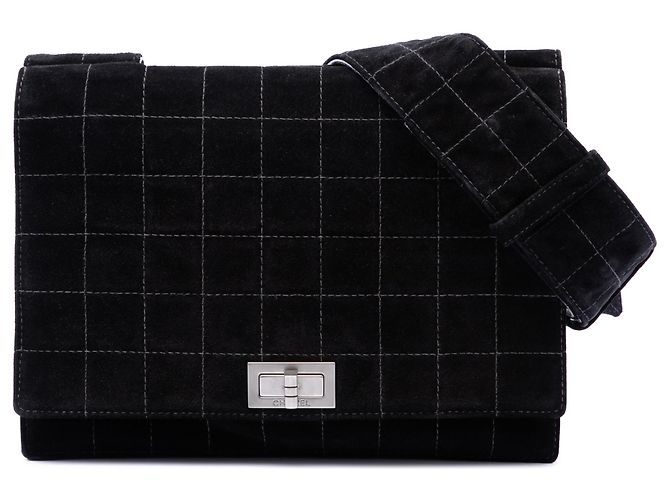 Chanel Black Chocolate Bar Suede Reissue 2.55 Single Flap Noir