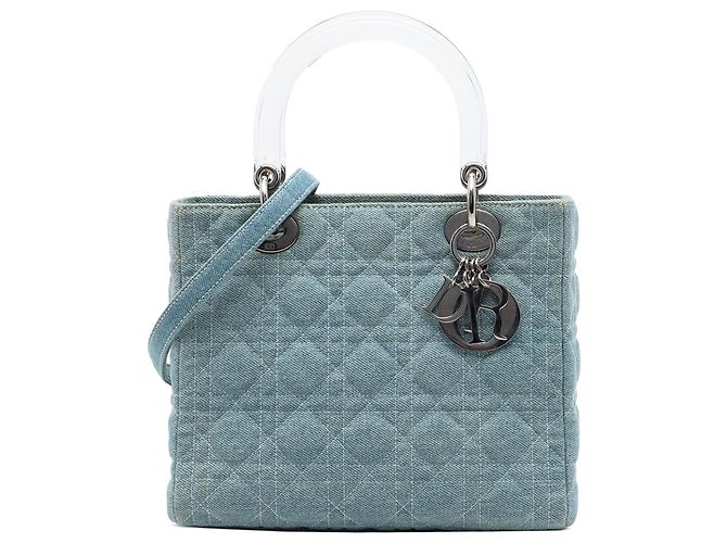 Lady Dior en denim bleu, taille Medium, avec anses en acrylique Cannage