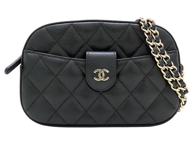 Chanel Black CC gesteppte Caviar Camera Bag Schwarz