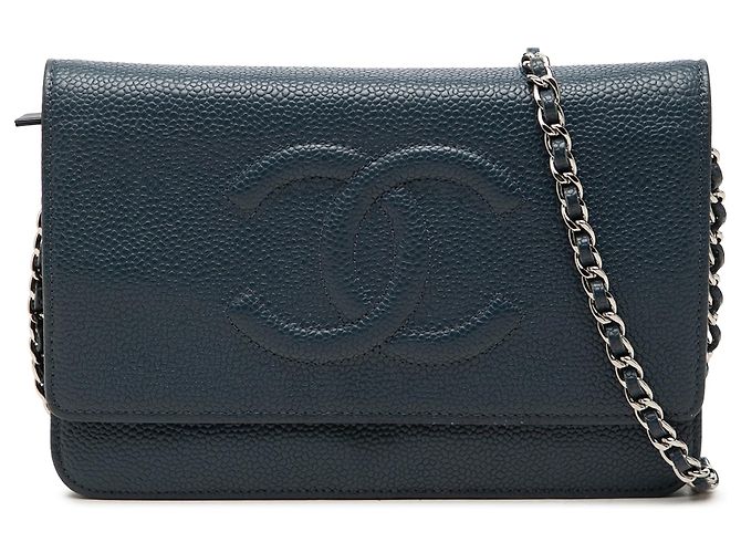 Chanel Blue CC Caviar Wallet On Chain Blau Marineblau