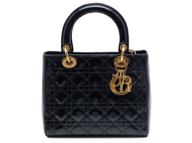 Dior Black Medium Patent Cannage Lady Dior Nero