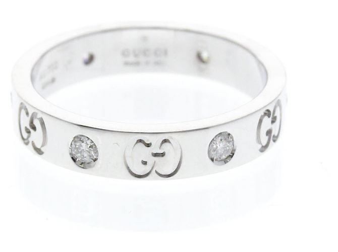 Anel Icon Gucci em ouro branco e diamante Prata