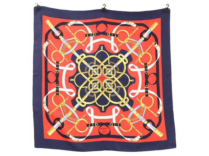 Hermès Sciarpa in seta Hermes Eperon d'Or Rosso Blu navy 
