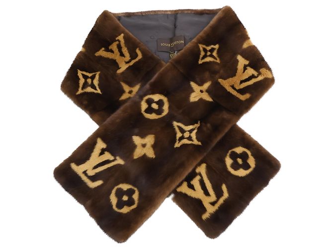Estola de piel de visón Monogram Louis Vuitton Castaño Beige