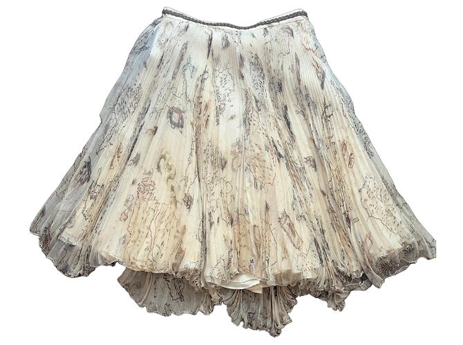 Saia midi plissada de seda Alexander McQueen com estampa de mapa-múndi Marrom Multicor Bege