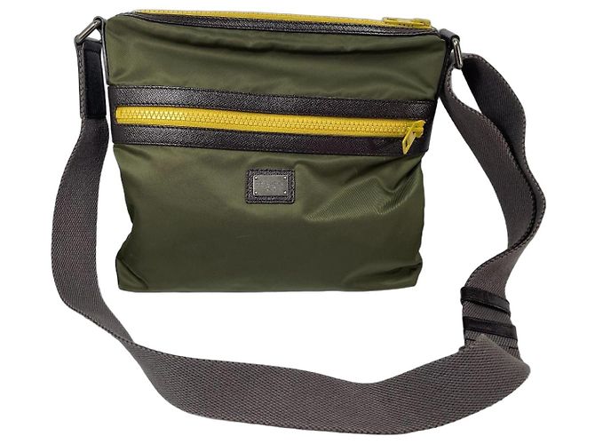 Dolce & Gabbana Bolsa Transversal de Lona Marrom Verde Amarelo